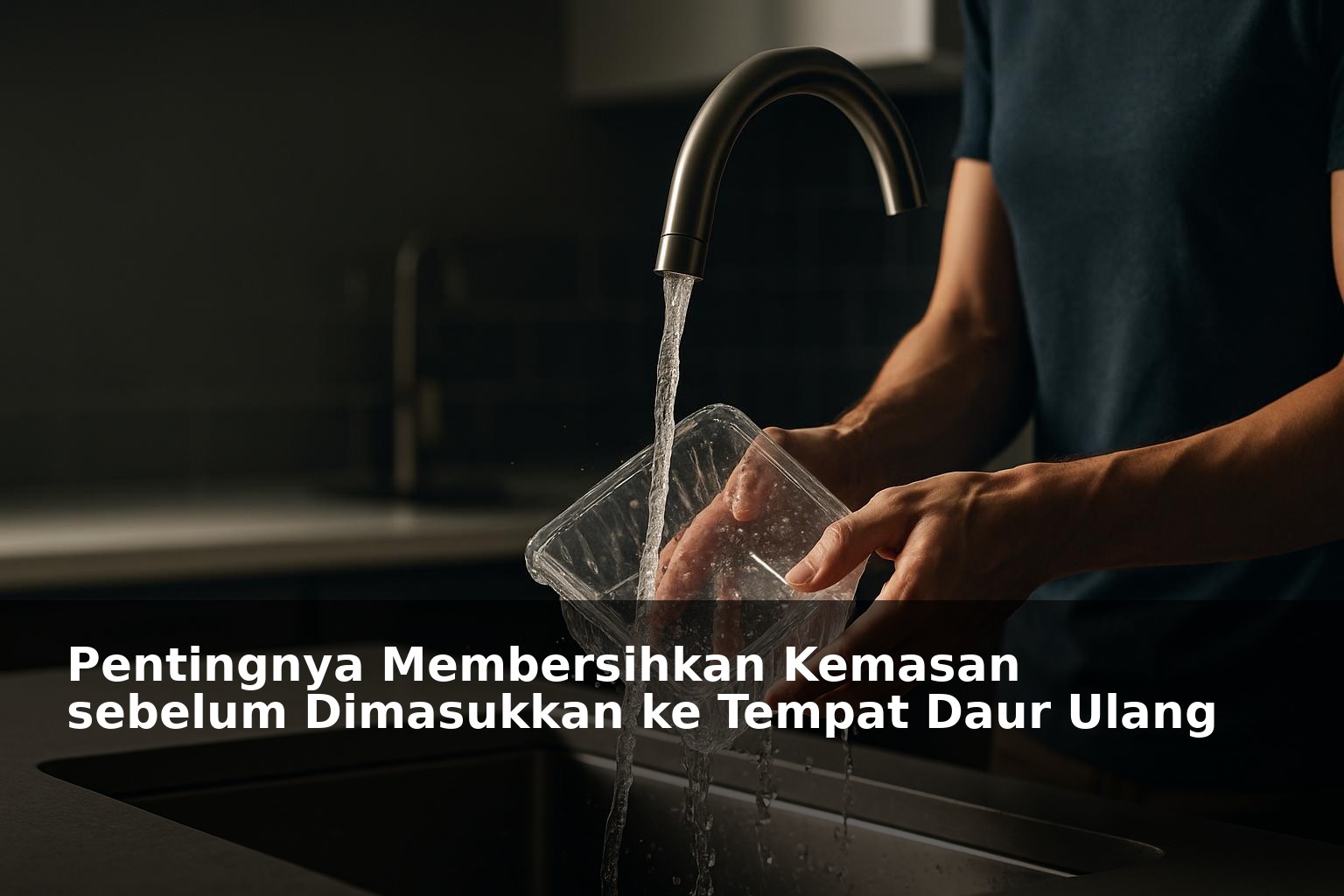 Proses membersihkan kemasan plastik sebelum dibuang ke tempat daur ulang