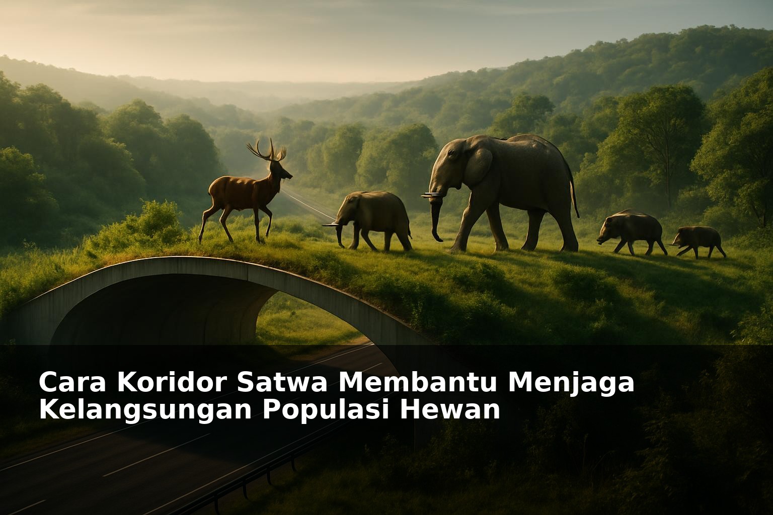 Kawasan koridor satwa dengan hewan melintas di habitat alami