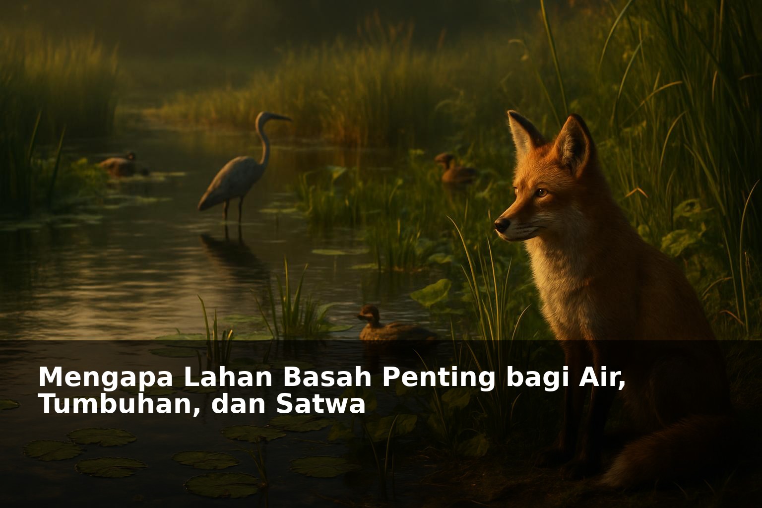 Lahan basah alami dengan tumbuhan air dan berbagai jenis satwa