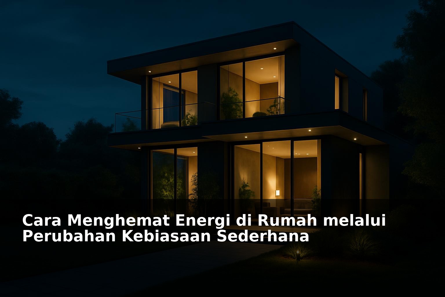 Ilustrasi rumah modern dengan pencahayaan hemat energi dan lingkungan bersih